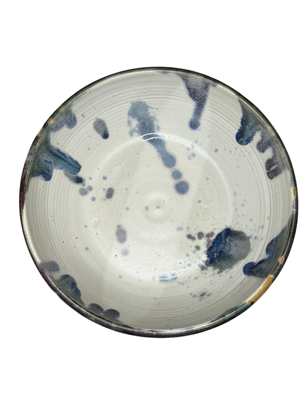 Large Handmade Studio Pottery Serving Bowl Blue Drip Glaze Ceramic Artisan Bowl